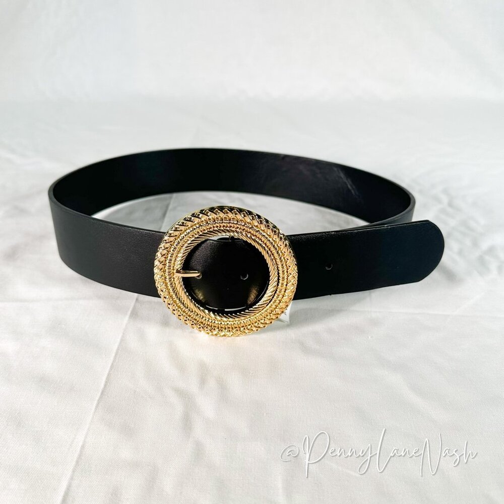 Forever21 Golden Round Buckle Faux Leather 65cm Belt Size S/M